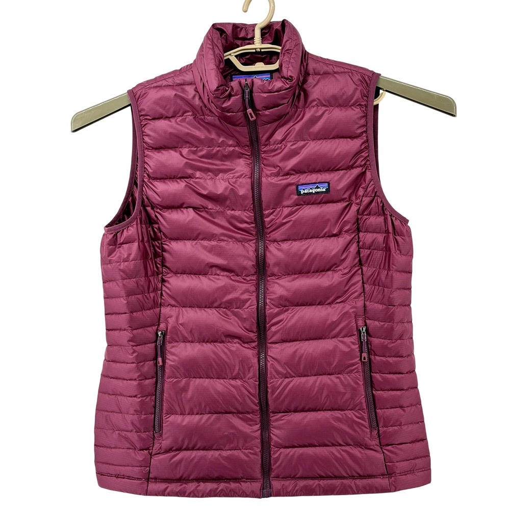 Patagonia Down Filled Puffy Vest Womens L Burgundy Excellent Quilted Ripstop - Picture 2 of 11